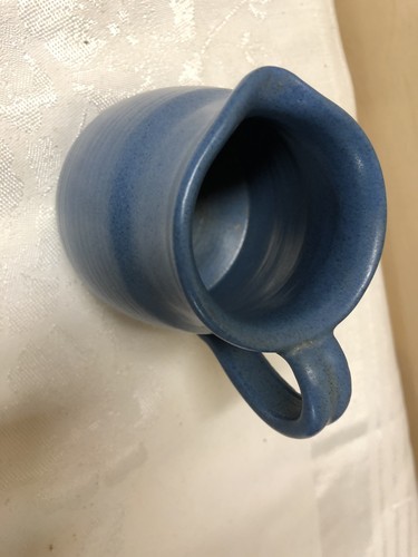 AMERICAN POTTERY MATT BLUE MARBLEHEAD POTTERY CREAMER STAMPED