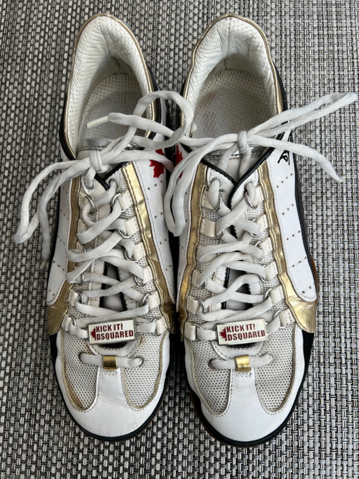 Men's “DSQUARED2” White Sneakers & Black/Gold Trim | eBay
