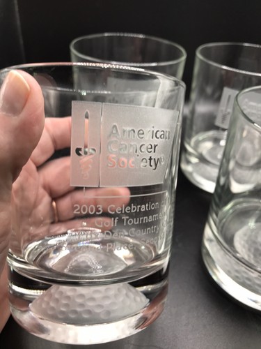 Vintage Crystal Barware American Cancer Golf Ball Tournament Rocks Mixed Drink
