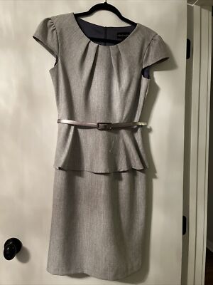 connected dress  women size 8  Short Sleeve Peplum Mini Dress Gray With Belt