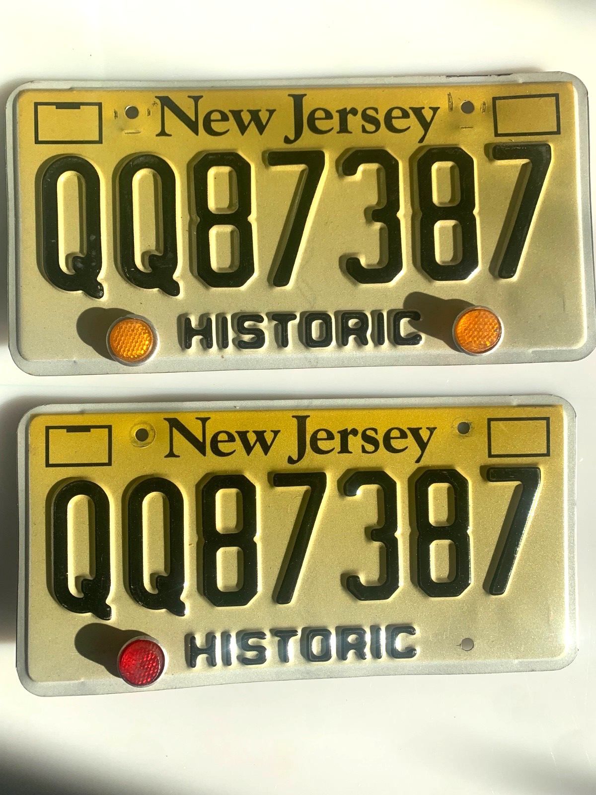 EXPIRED NEW JERSEY LICENSE PLATE PAIR/SET Historic Plates With Light Reflectors