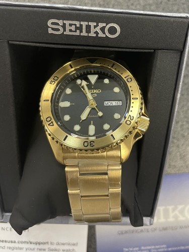 Pre-owned Seiko 5 Prospex Automatic Srpk18 Gold-tone Watch With Tag Made In Japan