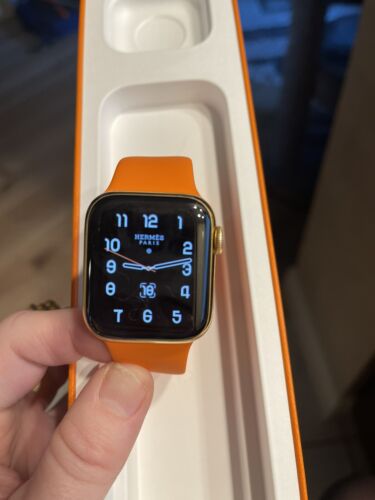 24K Gold Plated HERMES 44mm Apple Watch SERIES 6 with Orange Sport 