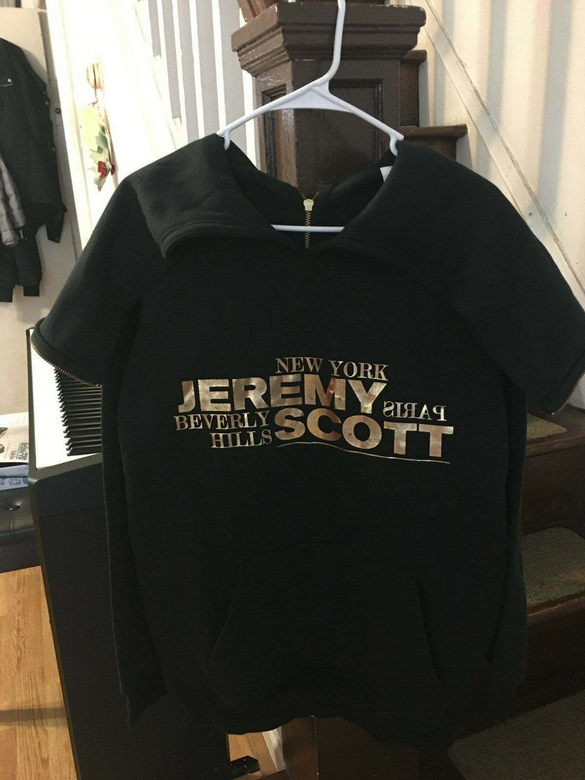 Pre-owned Adidas Originals Jeremy Scott Black/gold Back Zip Hoodie Ac1817,small