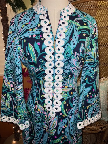 Pre-owned Lilly Pulitzer Shealyn Maxi Caftan Catty Purrsonality Size 14 In Multicolor