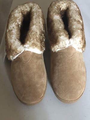 LAMO FOOTWEAR WOMEN S SUEDE BOOTIE SLIPPER CHESTNUT FAUX FUR LINING SIZE 11