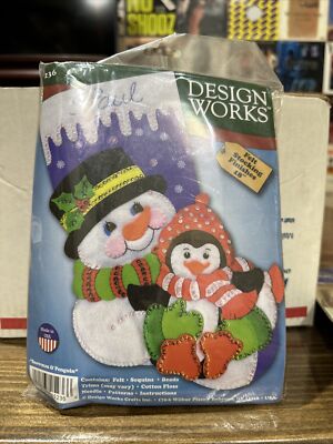 Tobin DW5236 Snowman & Penguin Stocking Felt Applique Kit-18'' Long