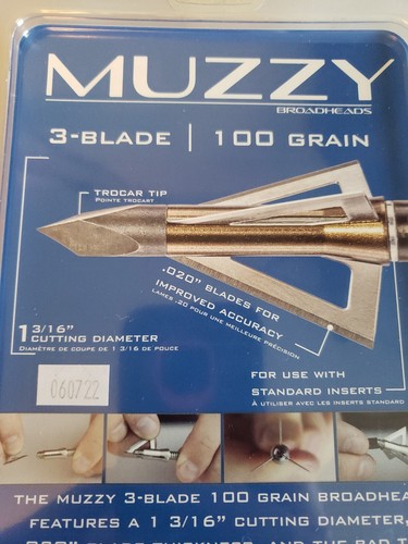 MUZZY 3-BLADE 100 GRAIN 6 PACK BROADHEADS 225 TROCAR TIP NEW