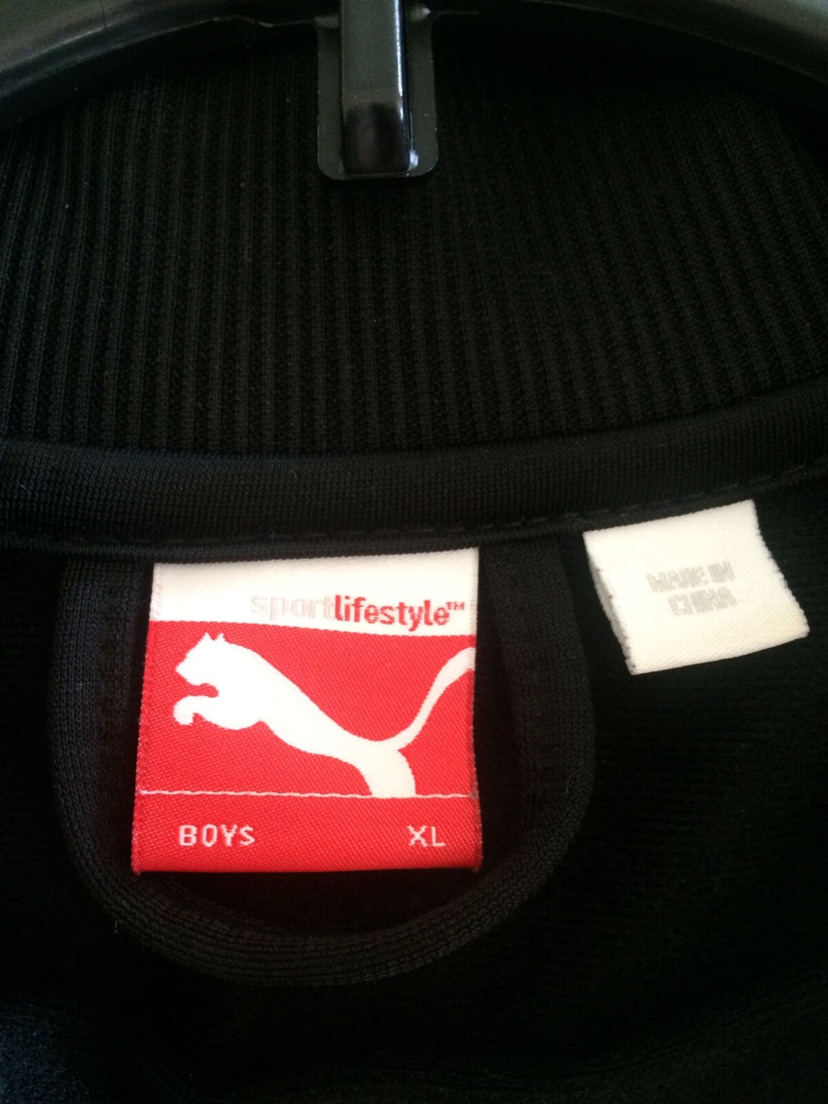 PUMA Sport Lifestyle Track Full Zip Jacket Black White Boys Size XL Pockets