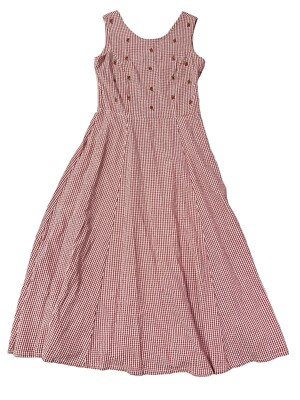 Vtg Gingham Dress Cottagecore Prairie Farmcore Sz 10 Medium Red Embroidered