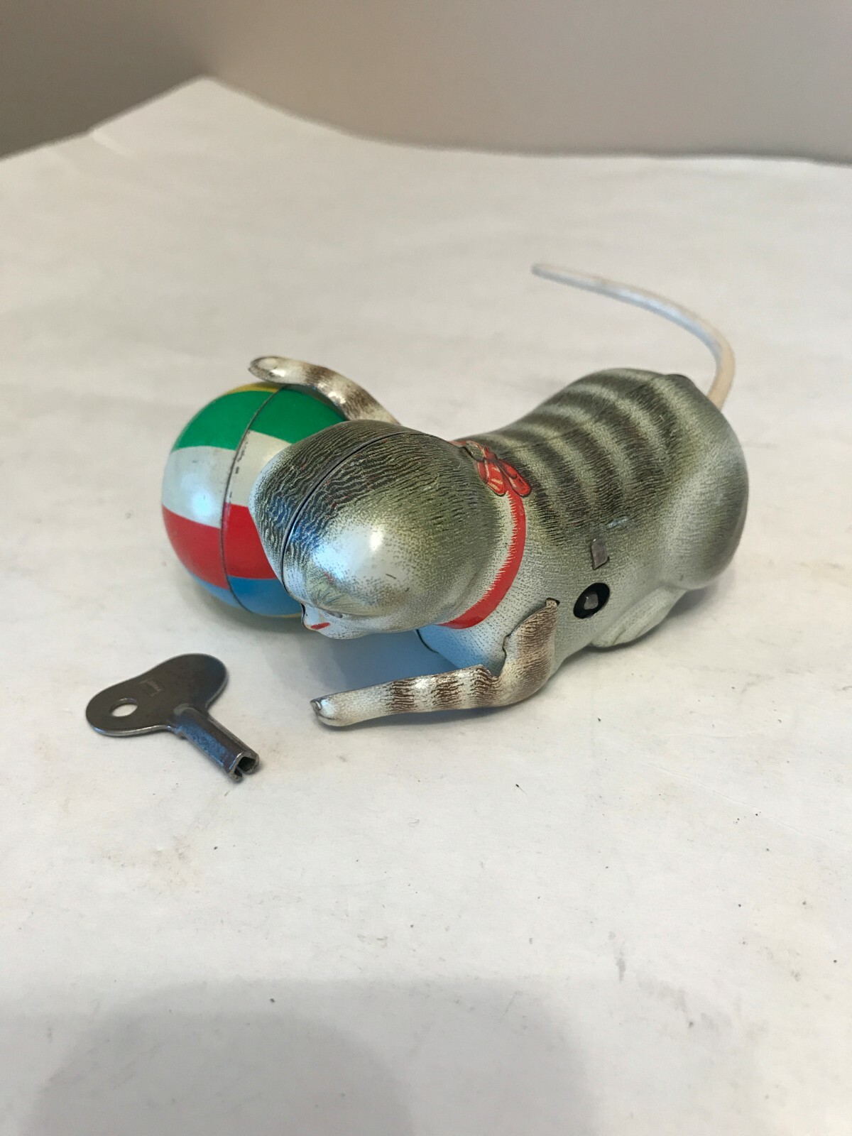 Vintage Wind Up Tin Cat & Ball With KEY~  Made in U.S. Zone Germany