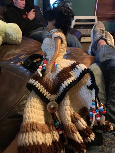 Vintage Native American Indian Girl Doll Handmade Crochet Dress