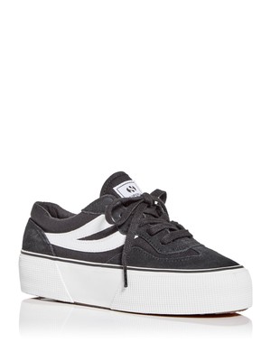 

Черные женские кожаные спортивные кроссовки на платформе с круглым носком SUPERGA Revolley, Черный, S1151MW