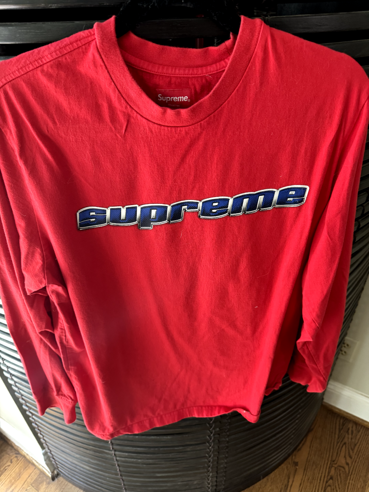 Supreme Chrome Logo Men's Longsleeve Shirt Top Red Blue Size