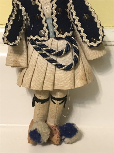 Antique Vintage Cloth Greek Kilt Boy Doll 8.5” Greece