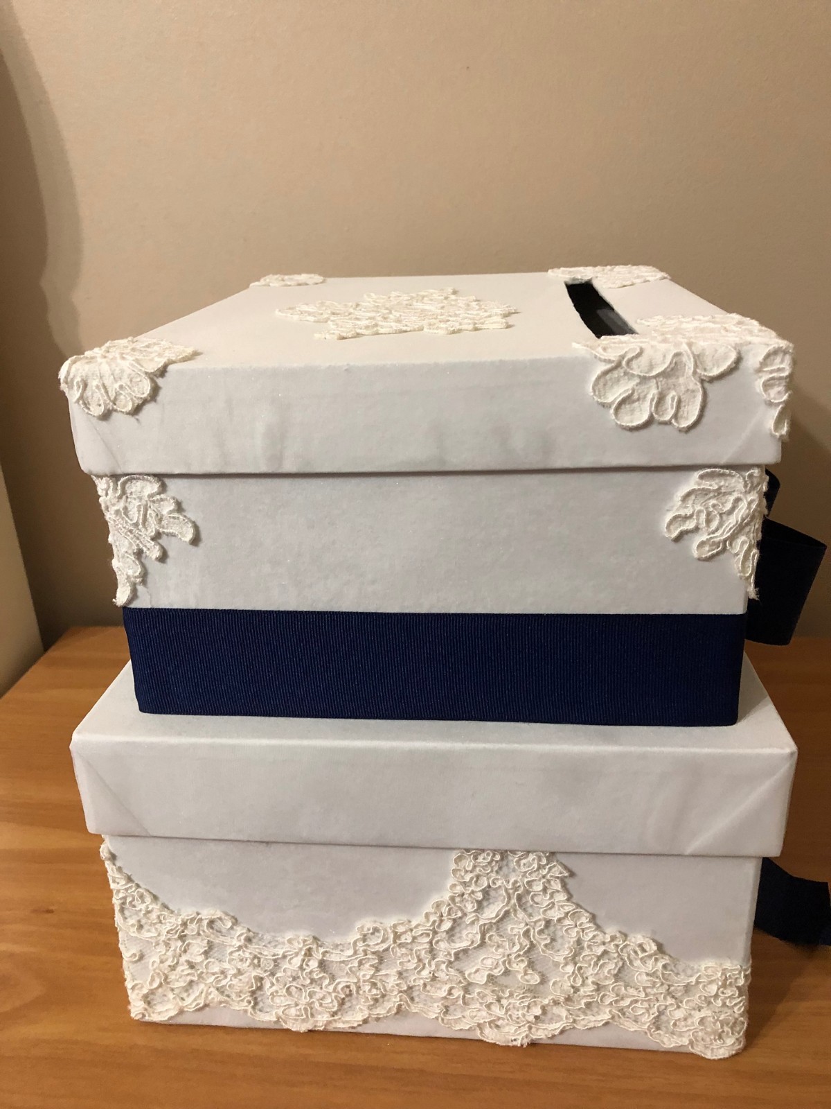 Handmade Elegant Custom Wedding Gift Card Box - - Navy Blue & White