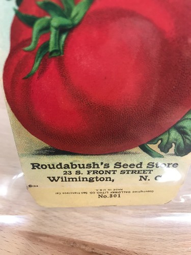 ANTIQUE 1918 TOMATO SEED PACKET / ROUDABUSH SEED STORE, N.C.