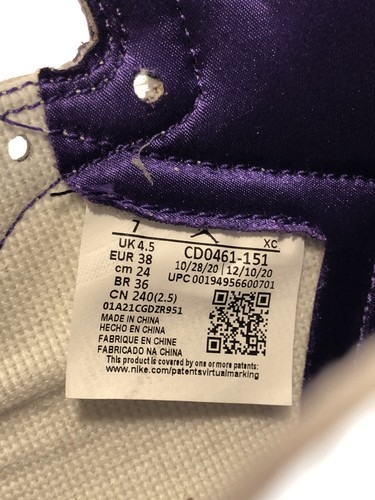 Pre-owned Jordan Brand Women's Nike Air  1 High Og Shoes White Court Purple Cd0461-151