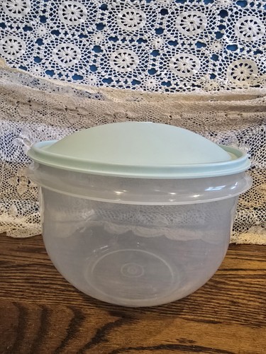 Vintage Tupperware Round Storage Container Blue Lid Clear | eBay