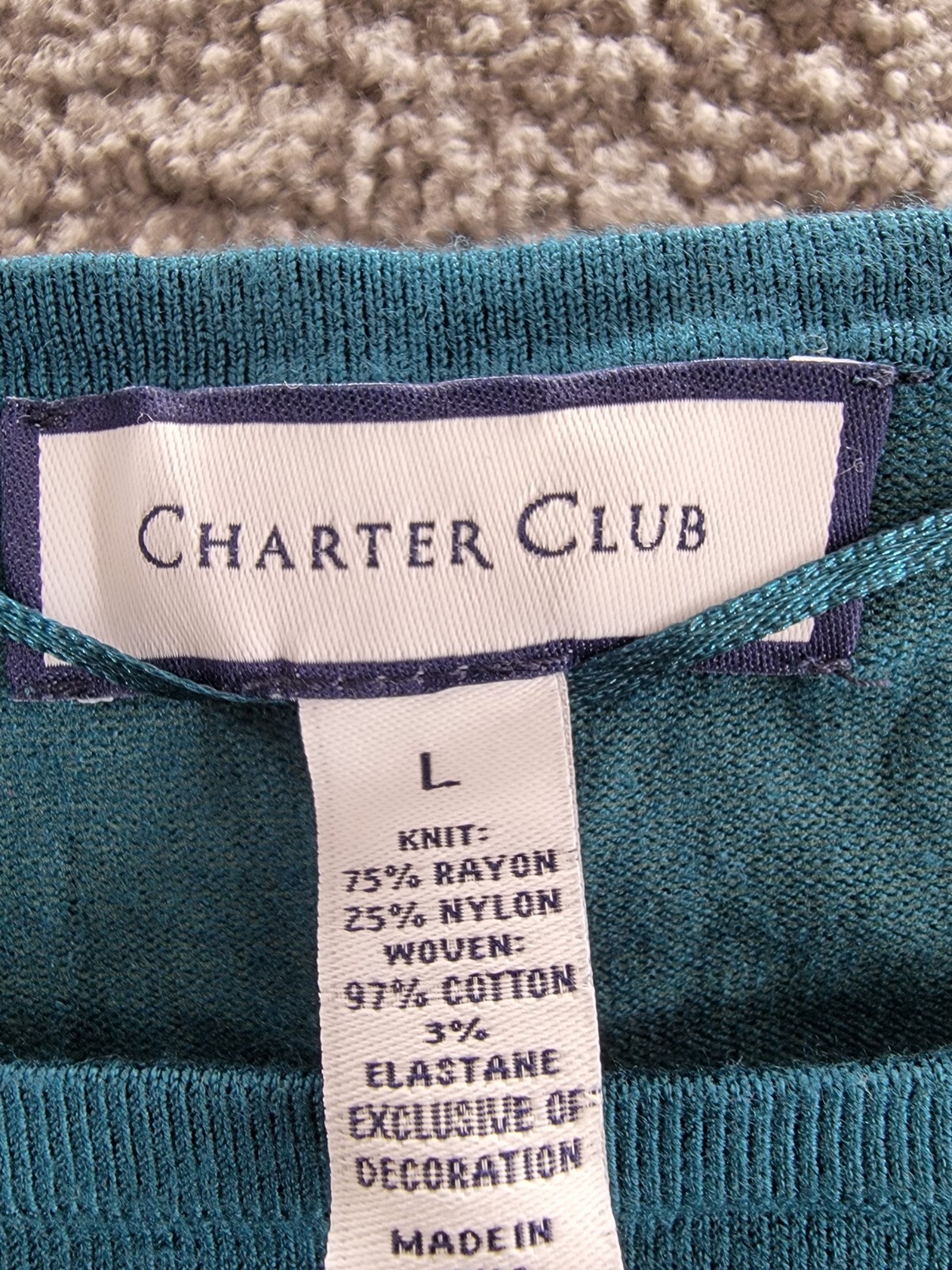 Charter Club Layered-Look Embroidered Sweater Women's L Deep Pine Crew Neck L/S - Picture 15 of 16