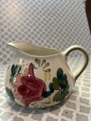 Hand Painted Made In Portugal Small Floral Pitcher  Vase  Ceramic ￼planter