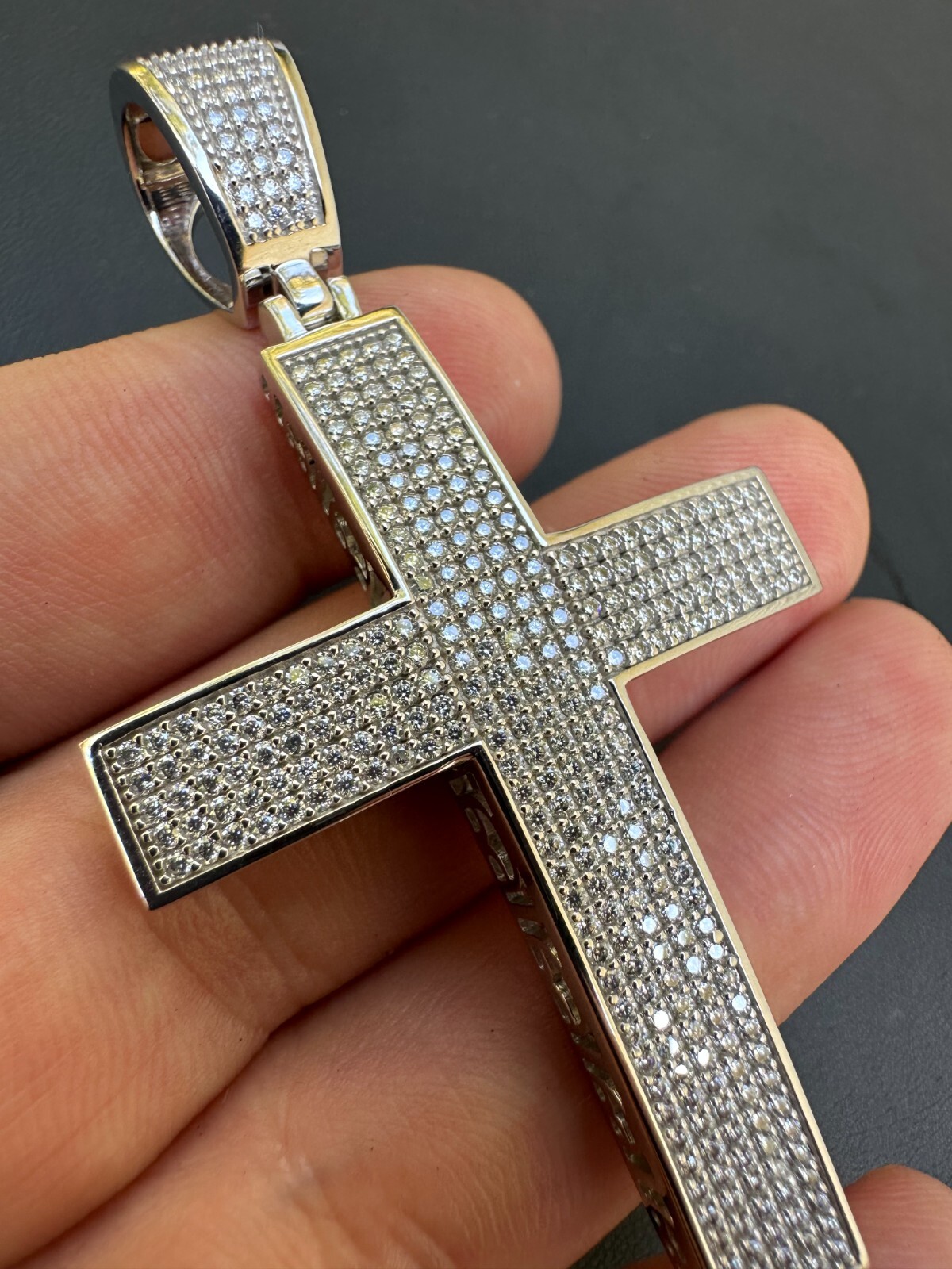 Pre-owned Hip Hop Solid 10k Yellow Gold 3ct Vvs Moissanite Cross Pendant Necklace 19g Mens Large In White