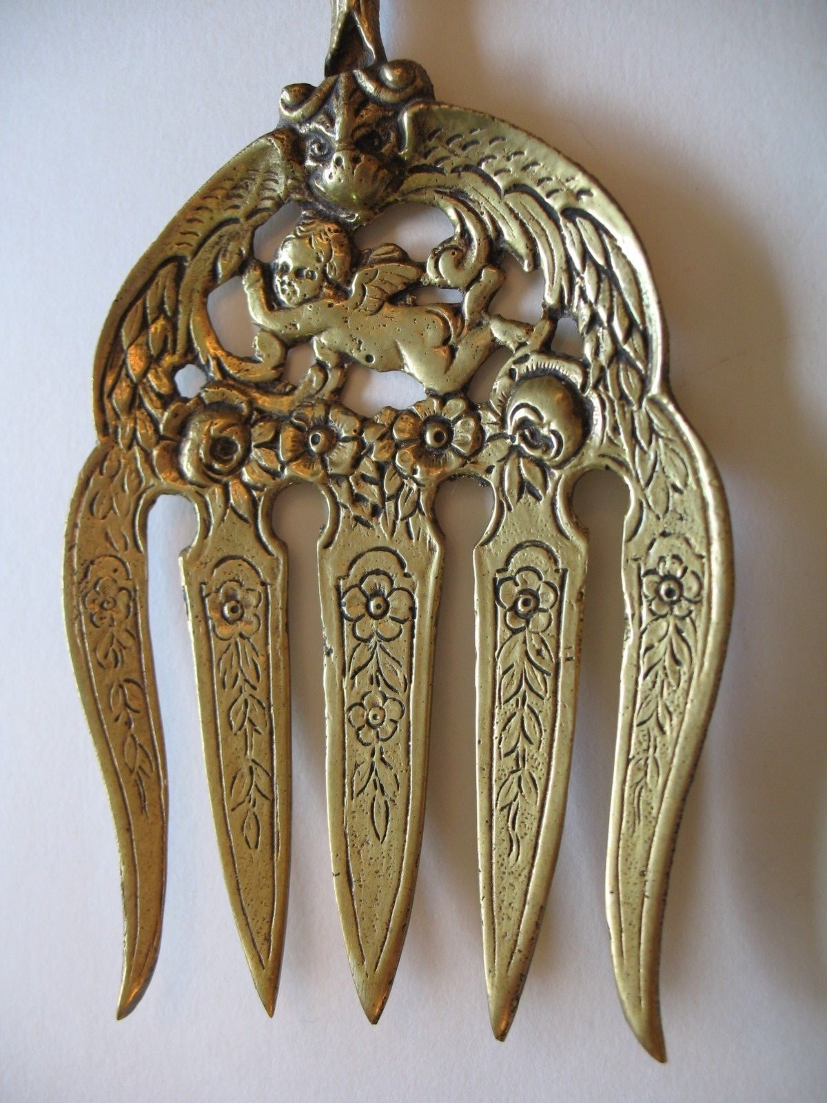 Baroque Italian Pierced Brass Serving Set Fork & Spoon Solid Excellent