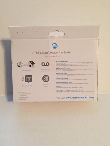 AT&T 1740 Digital Answering Machine System 60 Minutes Recording Time/Date Stamp