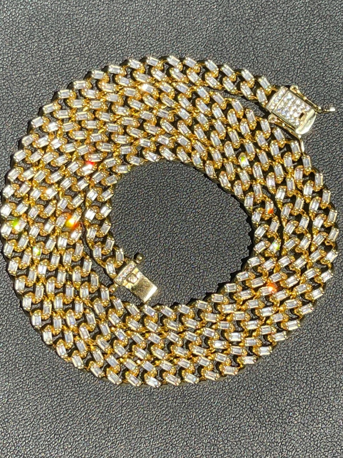 Pre-owned Harlembling 14k Gold Vermeil 925 Silver Miami Cuban Iced Baguette Chain Necklace Mens Ladies