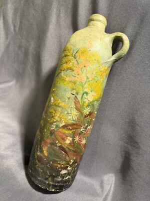 Antique Folk Art Painted Country Primitive Stoneware Jug