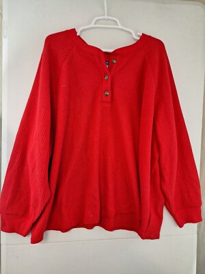 Old Navy Plus 4X Robbie Red Plush Waffle-Knit Henley Top NWT