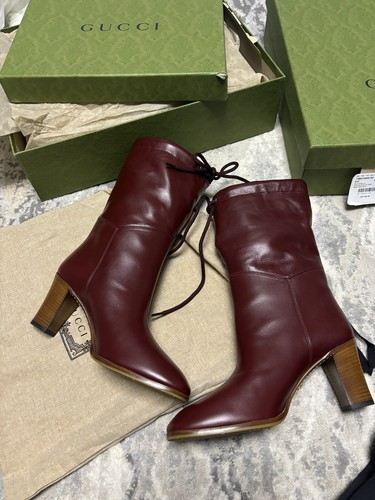 Pre-owned Gucci Women Ankle Boots Casual Style Blended Fabric Street Style Plain Leather In Red