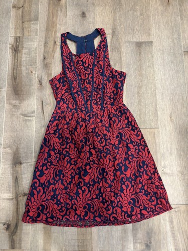 BCBG Generation Women's Sleeveless Lace Navy Red Dress Size
