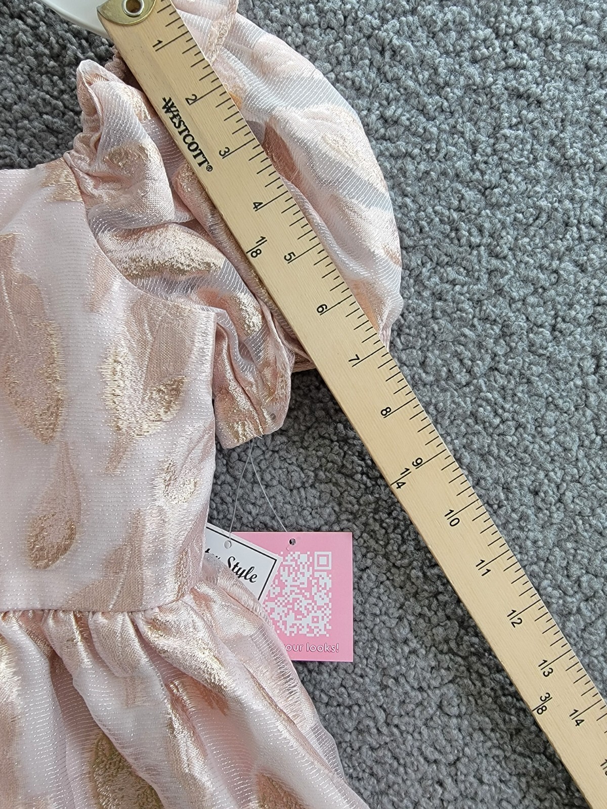 Rare Editions Puff-Sleeve Burnout Organza Dress Little Girls' 5 Blush Back Zip - Picture 5 of 16