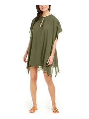 

DKNY женский зеленый кафтан с помпоном и глубоким V-образным вырезом, накидка, купальник L \ XL