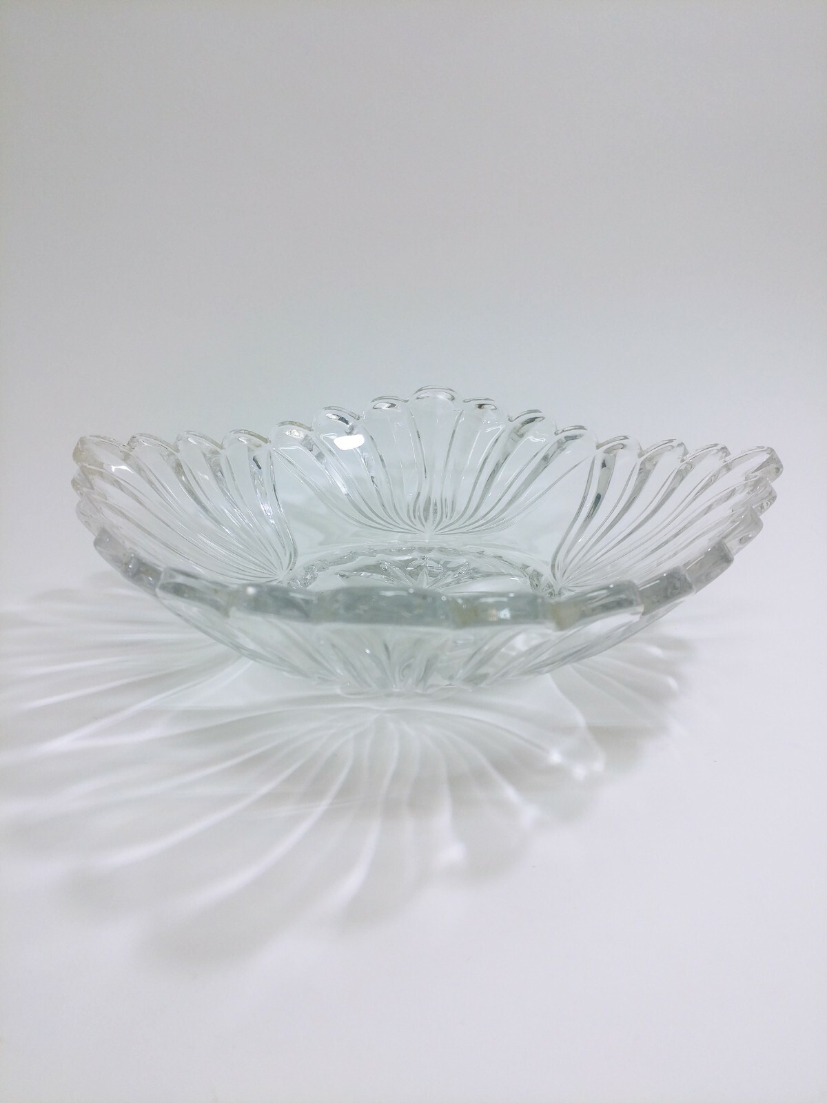 Clear Lead Crystal Candy Dish Bowl Oval w Round Cut Edges & Swirel