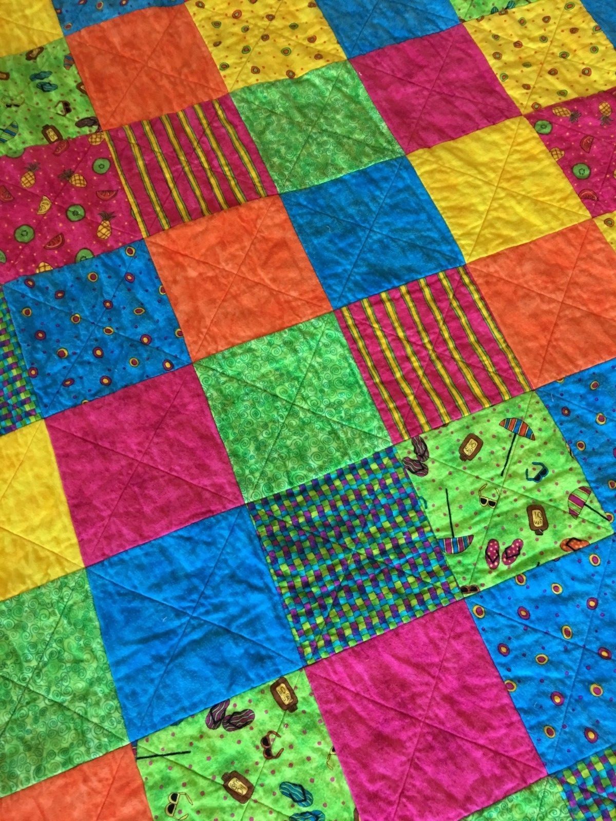 HANDMADE REVERSIBLE FLANNEL RAG QUILT THROW