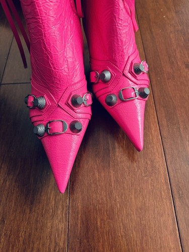 Pre-owned Balenciaga Final $  Cagole Pointed Toe Leather Boots Fluo Pink Size Eu 39 $1,795
