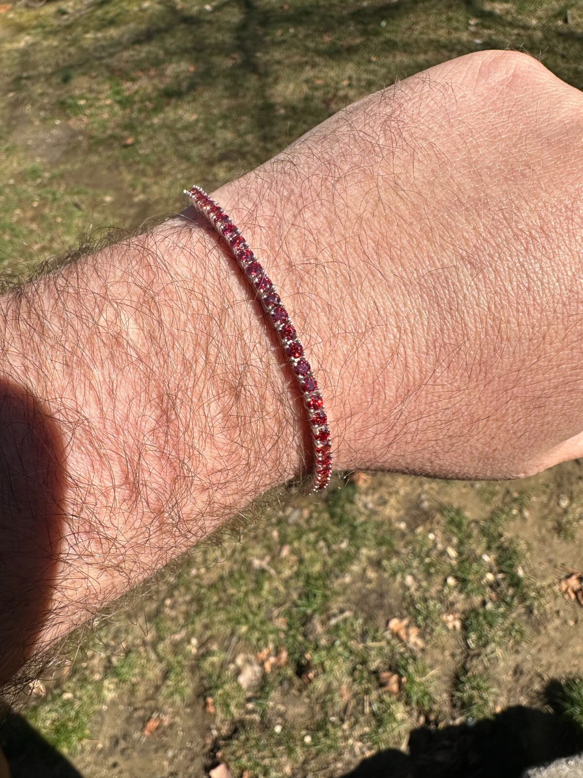 Pre-owned Silver Real Iced Ruby Red Moissanite 3mm Tennis Bracelet 925  Pass Diamond Test