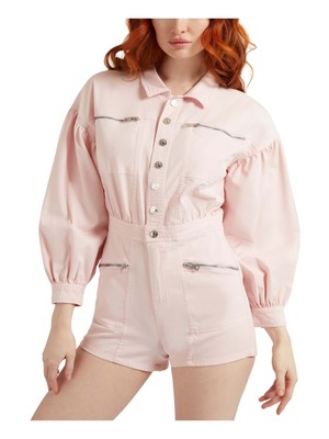 

Женский розовый блузон без подкладки GUESS, шорты на пуговицах с рукавами и воротником, комбинезон