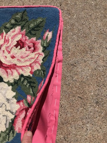 Gorgeous Vintage Handmade Wool Needlepoint Pillow Cover PINK & WHITE ROSES