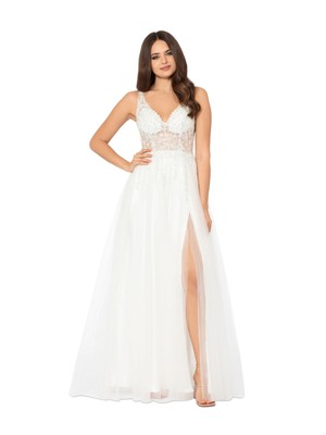 BLONDIE NITES Womens Ivory Corset-style Mesh Lined Sleeveless Dress 15