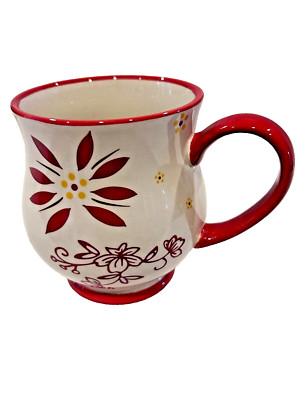 Temptations by Tara Classic Old World White w/Red Flower Design 16 oz Coffee Mug