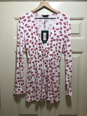 PRETTY LITTLE THINGS Romper Pjs Size 4 NWT Kisses Lips