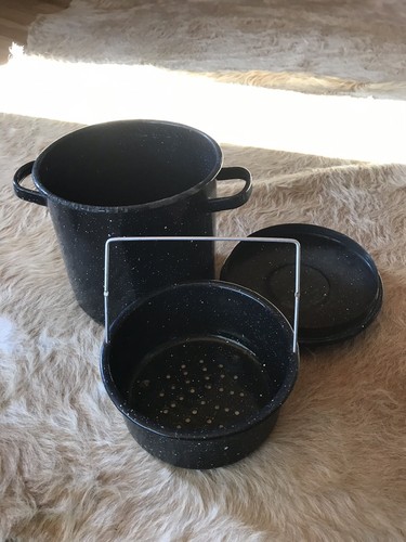 Vintage Blue Speckle Graniteware 8 Quart Stock Pot with Lid