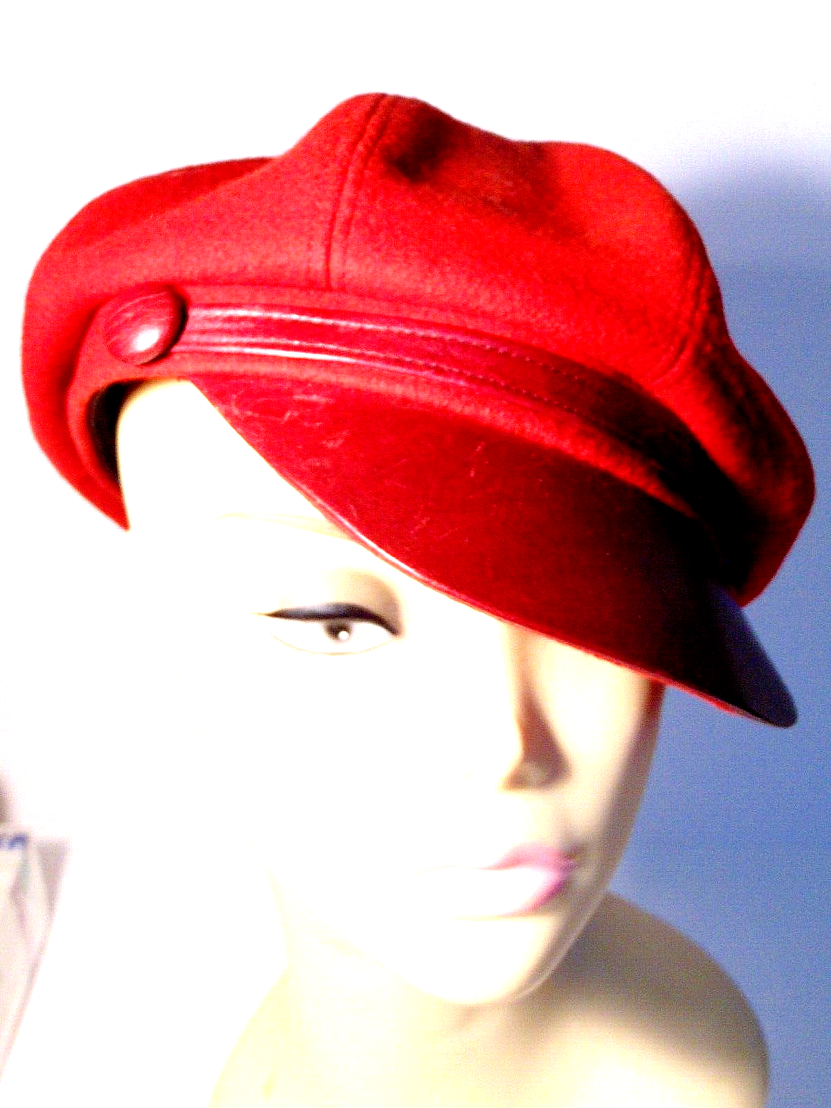 KEYMISERY☆Keymisery Appliquer Felt Cap unique mid century MOD cap Cherry Red wool felt w leather