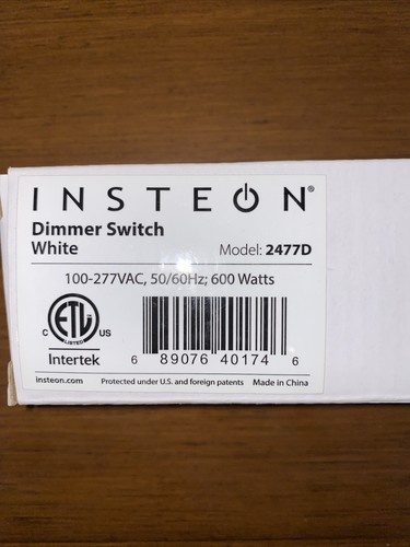 Insteon 2477D 600W Dimmer Switch - White - Brand New In Box