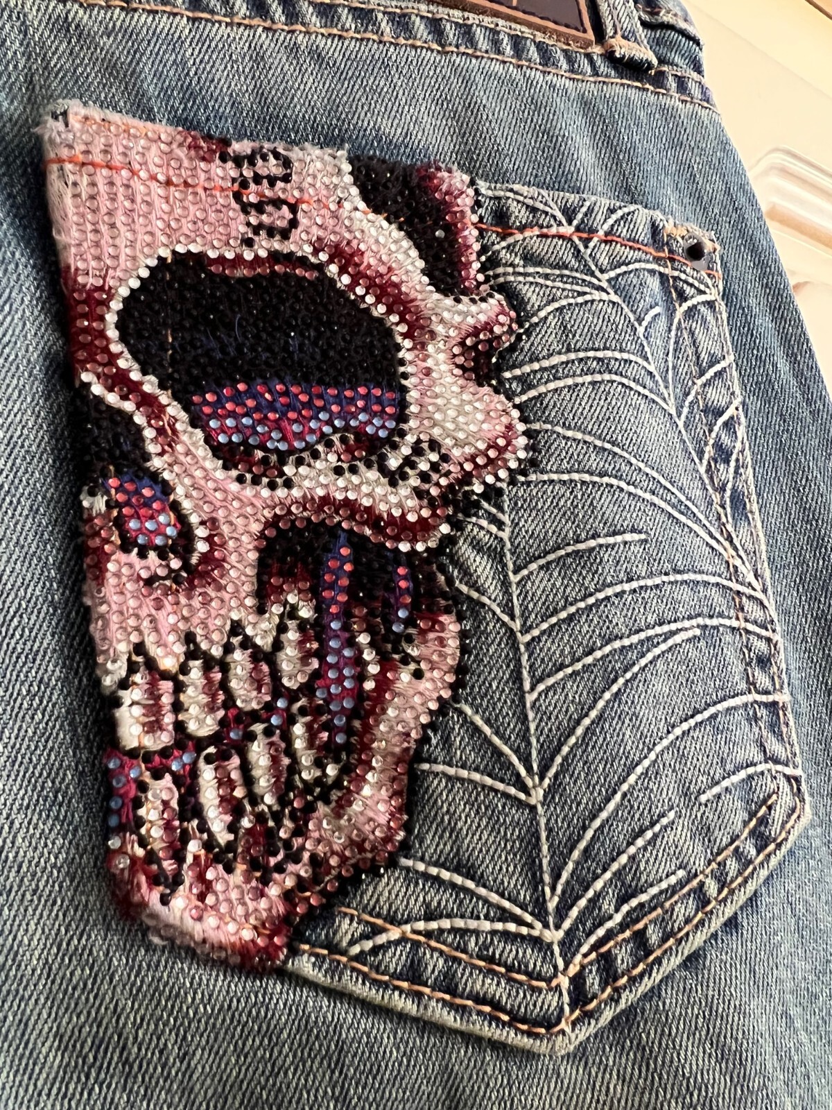 Christian Audigier クリスチャンオードジェー　スカル　サイズL Ltd edition Christian Audigier jeans (RARE skull embroidery