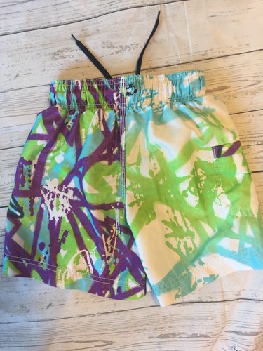 Childens Place XS lined Boys Swimsuit With Skull.  Green, Blue, Purple, White