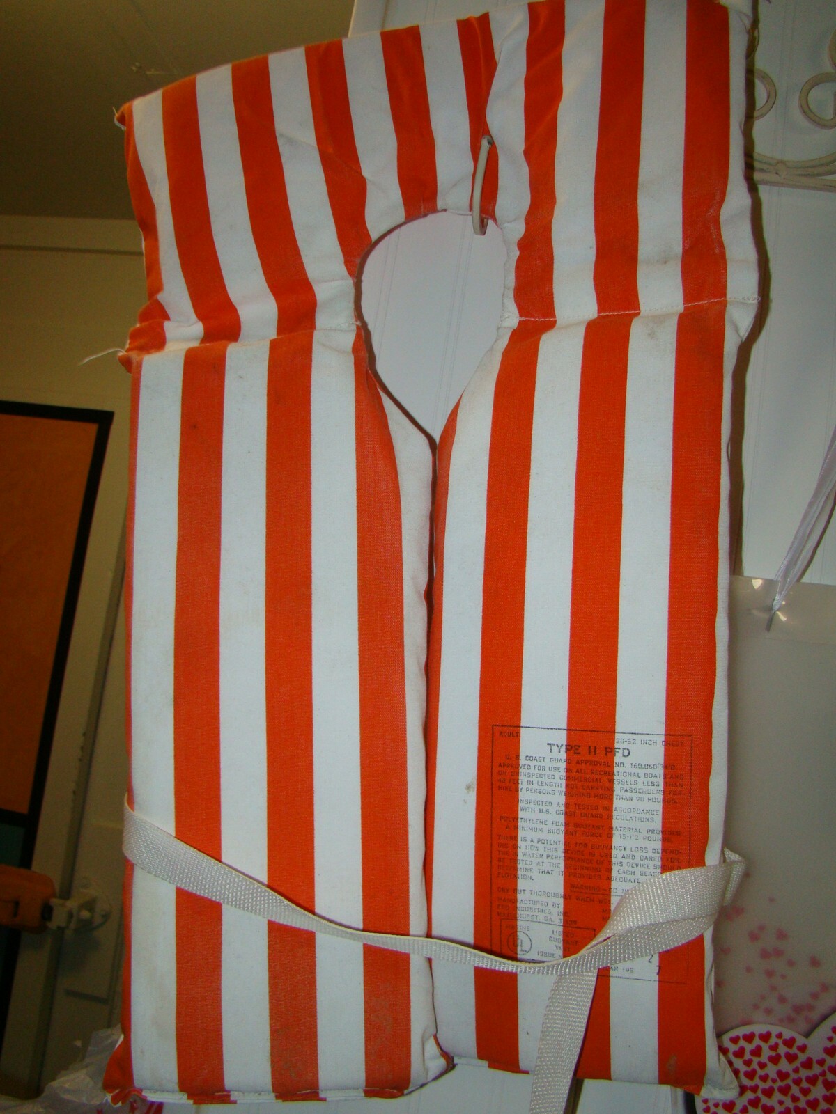 Vintage collectible Orange Striped Life Preserver~ Striped Vintage Life Vest